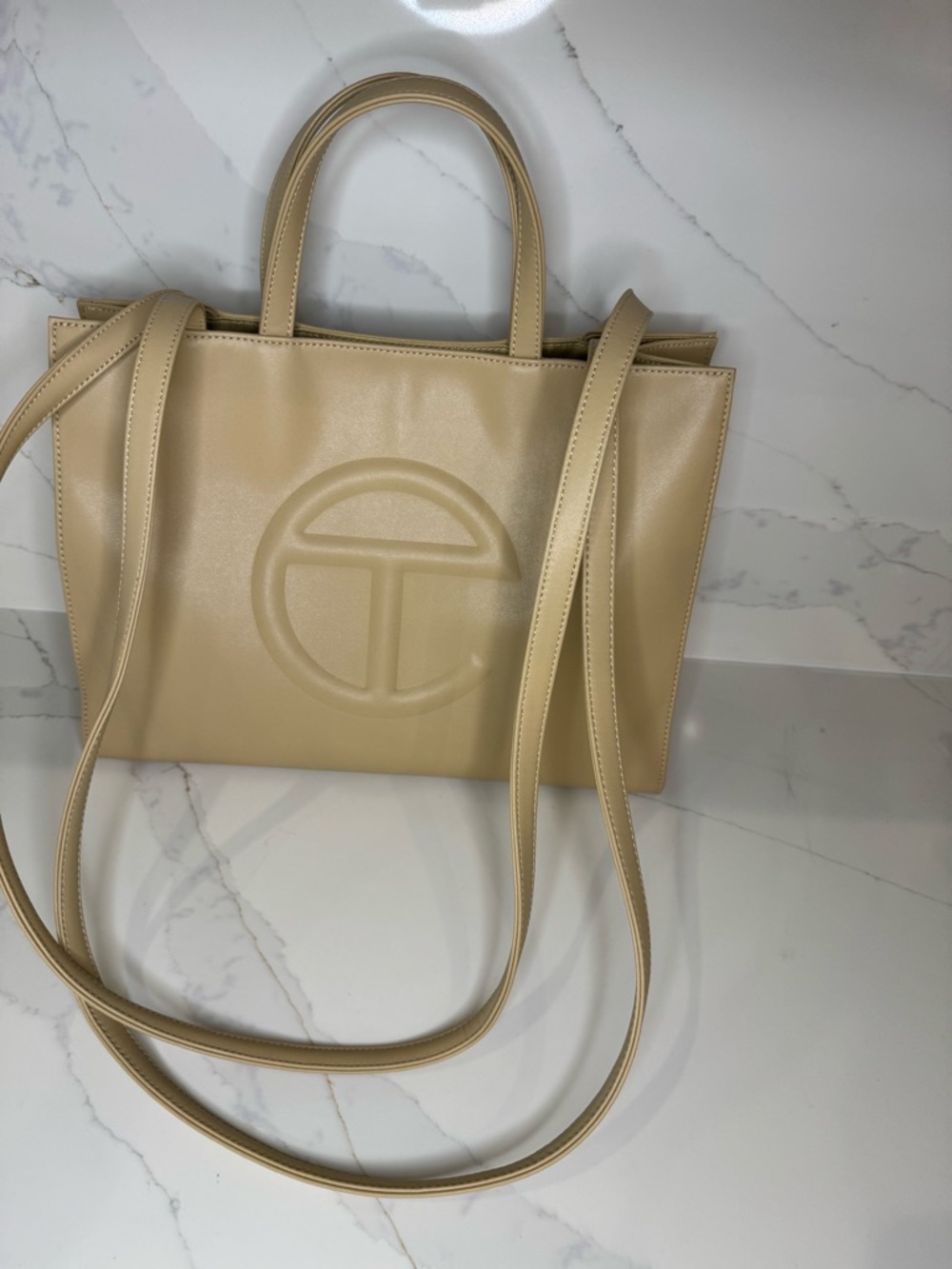 Telfar Tan Medium Tote with Embossed Logo